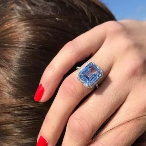 NEW 925 STERLING SILVER HALO SAPPHIRE RING, CUTE RING, SHINY RING. - Picture 4 of 6